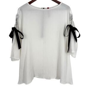 IC By Connie K Large White Wearable Art to Wear Artsy Blouse Shirt Top Abstract